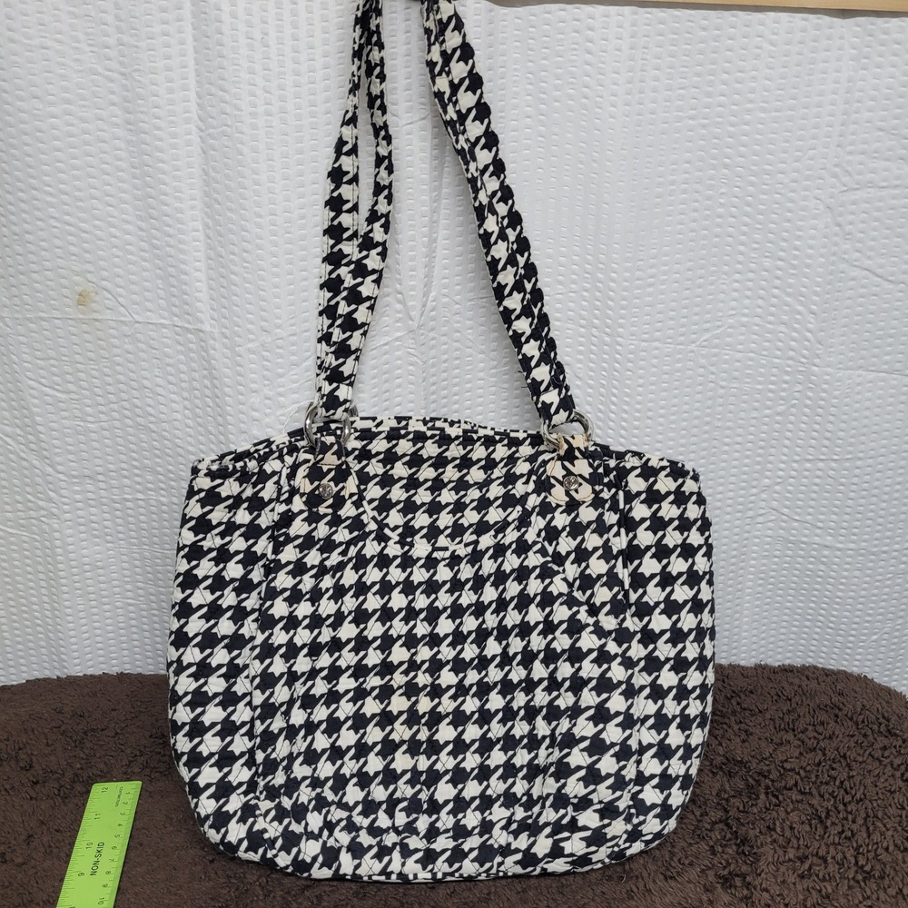 Vera Bradley Quilted Houndstooth Shoulder Bag Black White‎ Tote Pocket